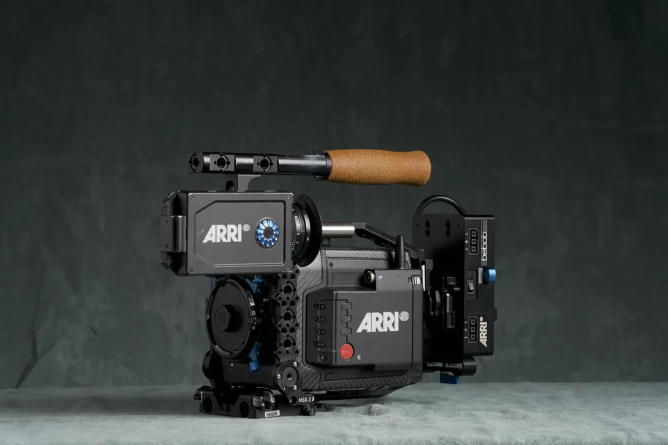 ARRI Alexa Mini LF built up with top handle against the studio backdrop.